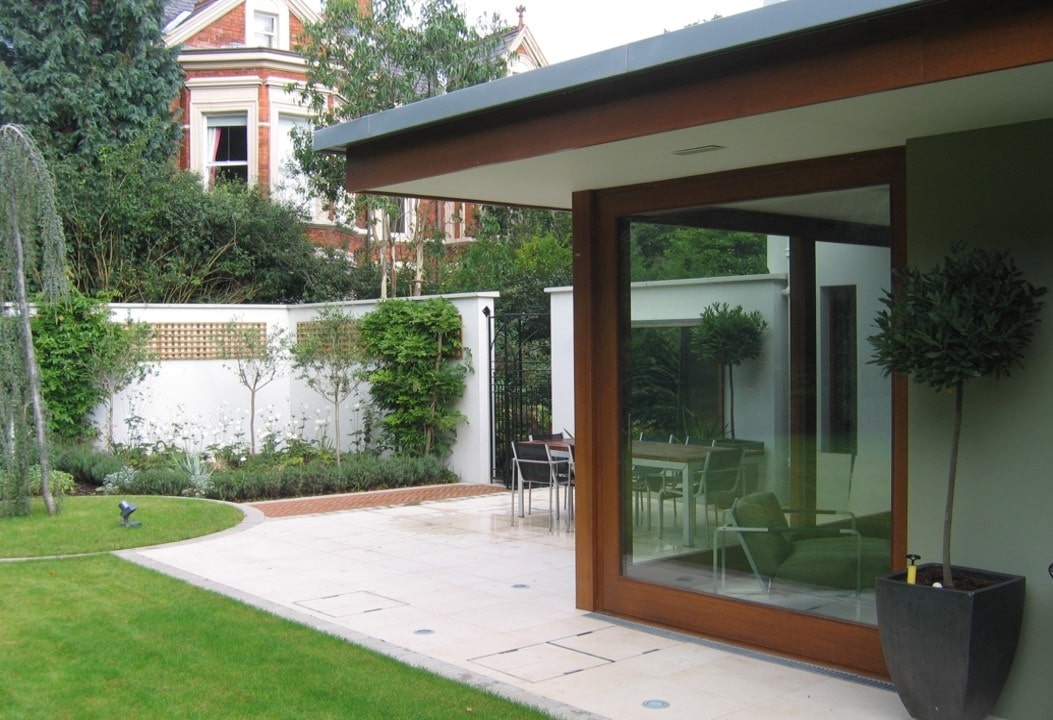 Contemporary extension to period villa in Malone Park Belfast from garden 