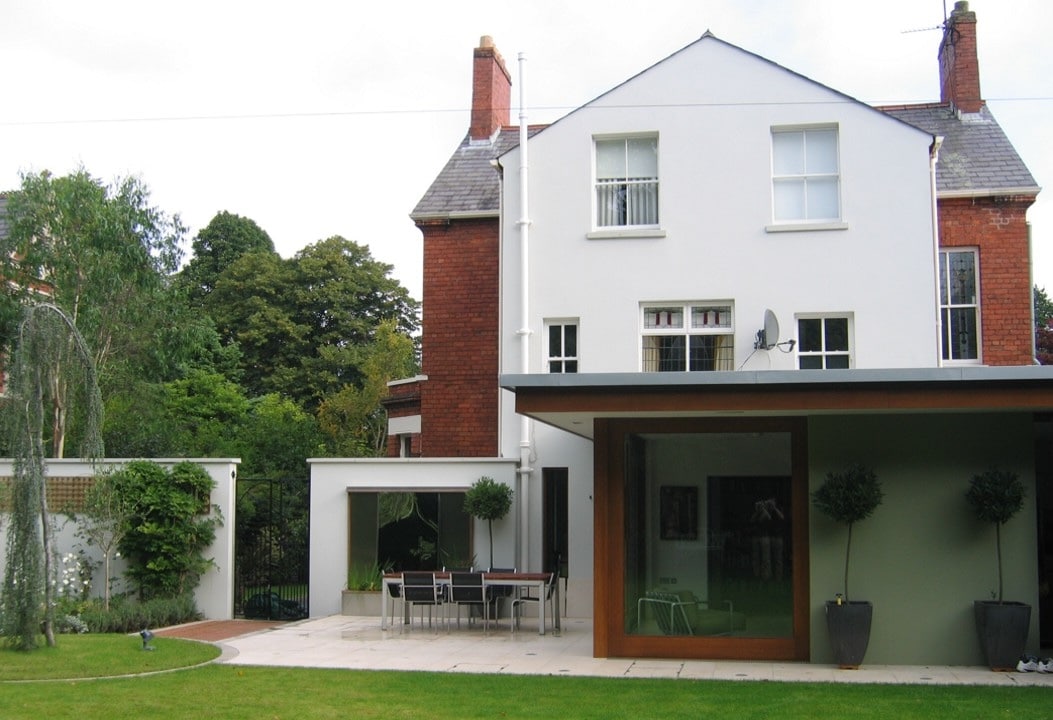 Modern extension to rear of redbrick Victorian villa in Malone Park